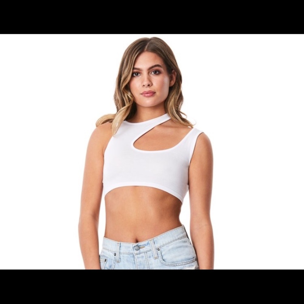 COPY - LF Emma & Sam white shoulder cut out crop …